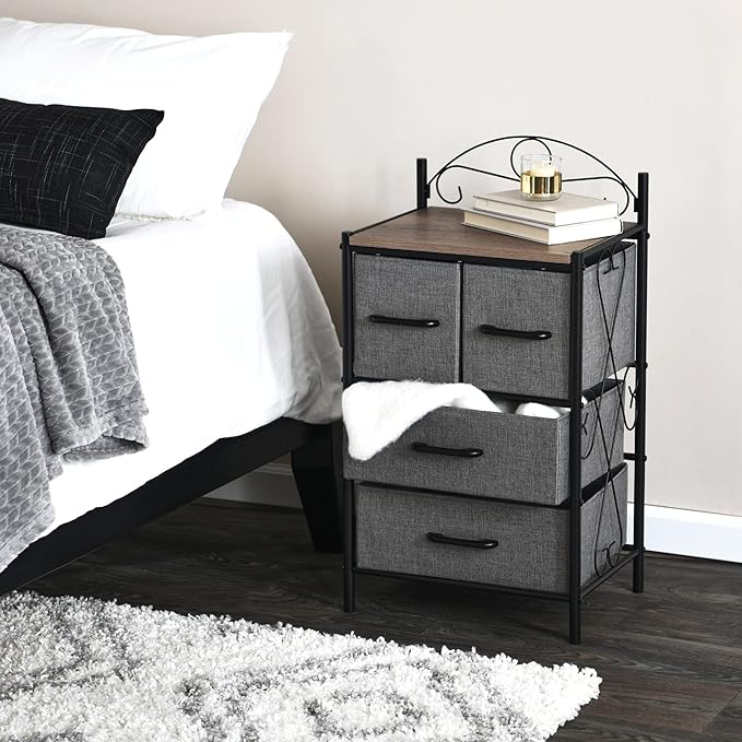 Household Essentials Victorian Style 4-Drawer Storage Organizer Unit, Black and Grey