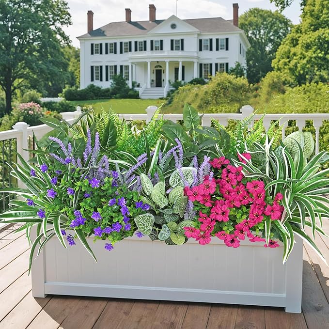 20 Bundles Artificial Plants Outdoor Fake Flowers UV Resistant Faux Greenery Stems Fake Ferns Shrubs Plastic Plants for Garden Patio Porch Yard Window Box Home Decor (Lavender Flower, 20PCS)