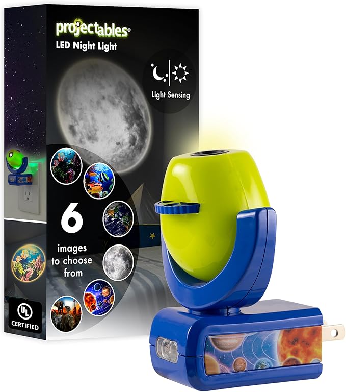 Projectables Six Image LED Plug-In Night Light, Light Sensing, Auto On/Off, Projects Solar System, Earth, Moon, Safari, Aquarium, and Coral Reef on Ceiling, Wall, or Floor 13347