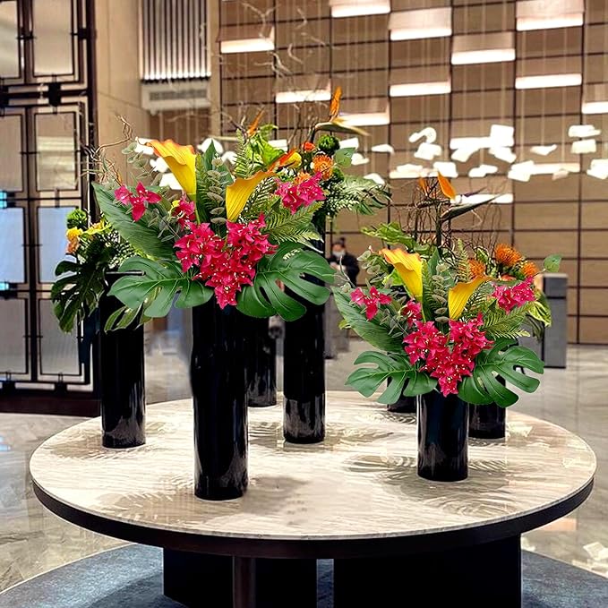 Artificial Tropical Bouquet Calla Lily Bougainvillea Flowers with Monstera Alocasia Fern Eucalyptus Greenery Stems for Home Office Hotel Table Vase Centerpieces Decor (Mixed Tropical Color)