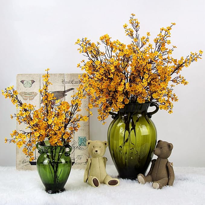 JAKY-Global Babys Breath Fabric Cloth Artificial Flowers 9 Bundle European Fake Silk Plants Decor Wedding Party Decoration Bouquets Real Touch DIY Home Garden (Yellow Orange 9pcs)