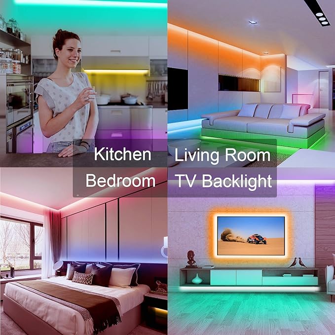 VOLIVO 65.6 FT WiFi LED Strip Lights,LED Light Strip Compatible with Alexa and Google Home,App/Remote/Voice Controlled Music Sync Color Changing Lighting for Bedroom Kitchen,Party,TV