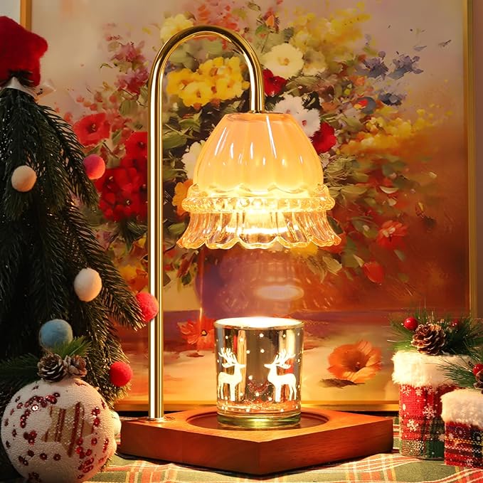 Candle Warmer Lamp, Candle Lamp Wax Warmer, Timer & Dimmer 7-Levels, Compatible All Jar Candles, Top Melting, Glass Candle Heater Lamp for Scented Wax, Elegant Home Decoration, Milk Glass Flower