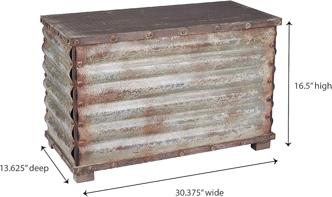 Household Essentials Decorative Trunk, Rustic, Small, Wood Frame and Metal Siding, Spacious and Handmade, Fully Opening Lid, Black Interior, Driftwood and Silver