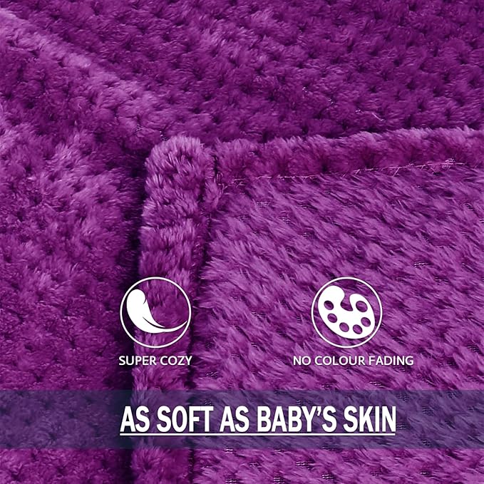 Exclusivo Mezcla Fleece Bed Blanket Queen Size, Super Soft and Warm Blankets for Couch, Sofa and Bed Waffle Textured, Cozy, Fuzzy and Lightweight (Purple, 90x90 Inches)
