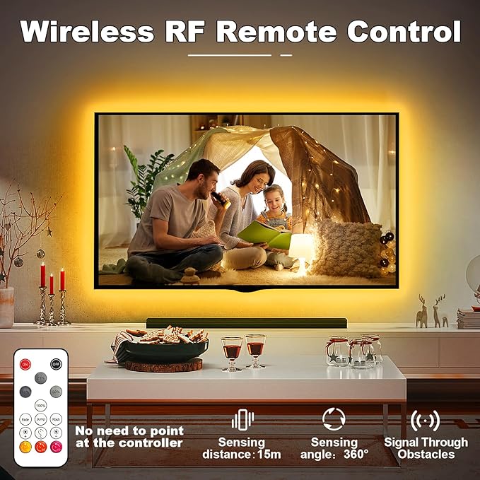 Orange Color COB Led Strip Lights with RF Remote, 16.4ft 2000K Dimmable Bright Dotless Yellow Led Light Strip, Adhesive Indoor Gold Yellow Led Lights for Cabinet, Living Room