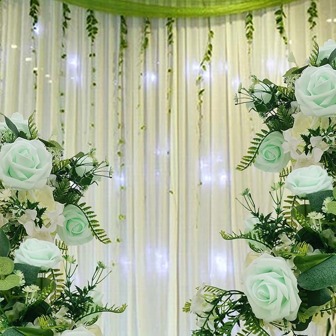 Artificial Fake Flowers 25pcs Roses, Light Green Foam Rose Faux Flower for DIY Wedding Bouquets Bridal Shower Centerpieces Floral Arrangements Party Table Home Decorations