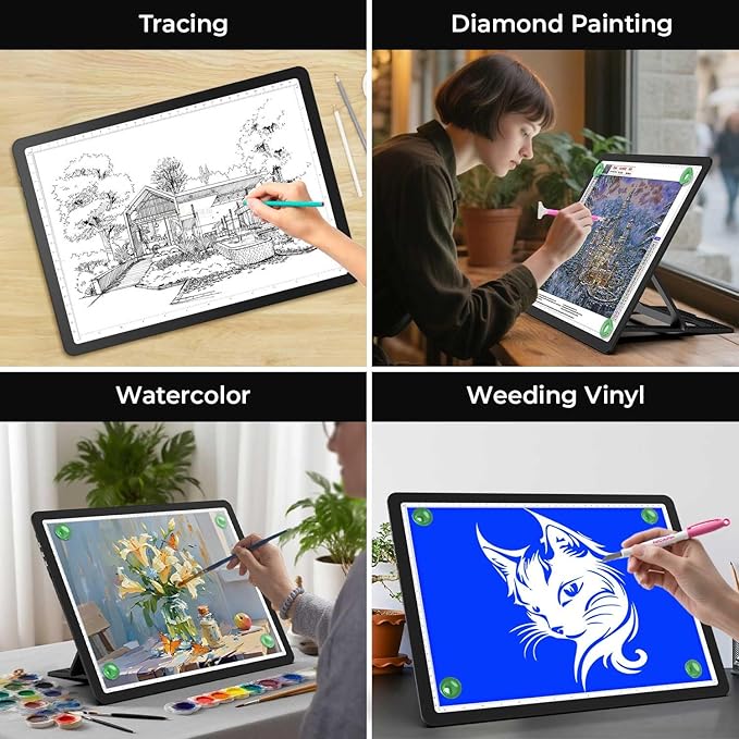 Zocelight Rechargeable A4 Light Pad with Built-in Stand,Super Bright Magnetic Light Table with Physical Buttons,Wireless Light Box for Tracing, Light Board for Diamond Painting,Sketching Weeding Vinyl