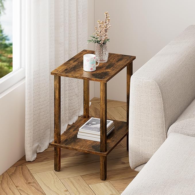 TUTOTAK End Table, Set of 2, Side Table, Nightstand, 2-Tier Storage Shelf, Sofa Table for Small Space, Living Room, Bedroom, Brown TB01BB035C