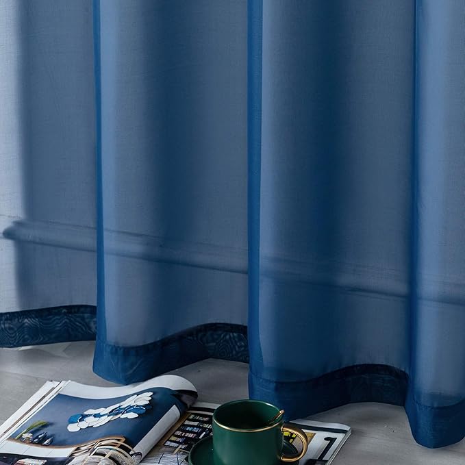 Navy Blue Curtains 108 Inches Long for Living Room Set 2 Panels Window Semi Voile Drapes Extra Length Solid Transparent Dark Blue Curtains for Bedroom Party Backdrop 52x108 Inch Length Indigo Blue