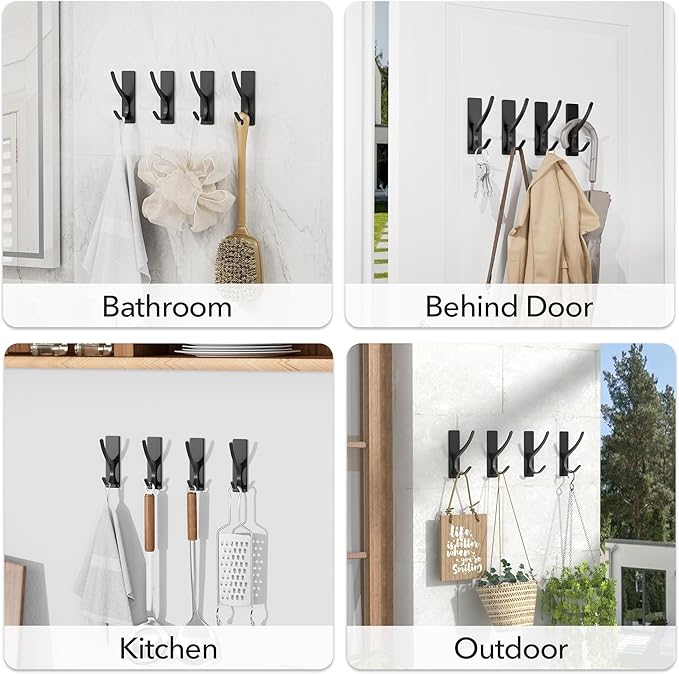 pickpiff Self Adhesive Coat Hooks for Hanging: Heavy Duty Stainless Wall Hook for Towel, Backpack, Hat, Sturdy Metal Hanger, 6-Pack, Matt Black