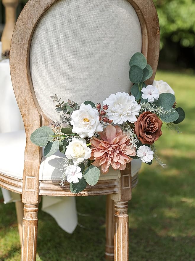 Artificial Flowers Combo Set Fake Flower Leaf for DIY Wedding Bouquets Floral Centerpieces for Tables Party Baby Shower Home Decorations(Coffee White)