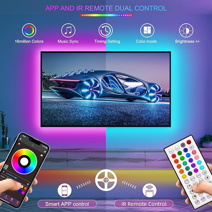 130ft Led Lights For Bedroom (2 Rolls of 65ft), Led Strip Lights Music Sync Color Changing, Led Light Strip With Remote & App Control Rgb Strip, Led Lights For Room Dorm Home Classroom Ceiling Decor