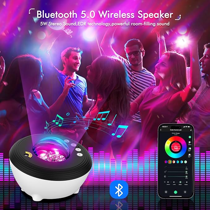 Galaxy Projector Star Lights Projector for Bedroom with 33 Lighting, Aurora Projector with Bluetooth 5.0 Speaker, Smart APP, 8 White Noises Night Light with IR Remote, Timer for Kids Adults