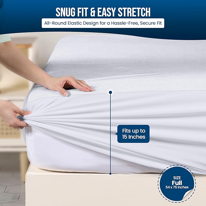 Utopia Bedding Waterproof Mattress Protector Full Size (Pack of 14), Premium Terry Mattress Cover 200 GSM, Breathable, Fitted Style with Stretchable Pockets (White)