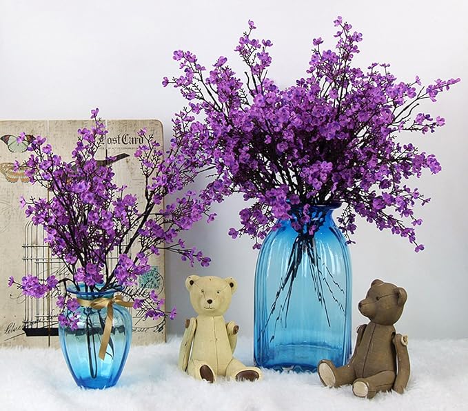 JAKY-Global Babys Breath Fabric Cloth Artificial Flowers 12 Bundle European Fake Silk Plants Decor Wedding Party Decoration Bouquets Real Touch DIY Home Garden(Purple 12Bundles)