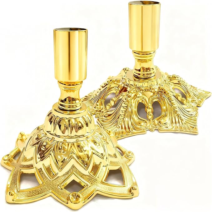 Candlestick Holders,Taper Candle Holder for Candlesticks Gold Plated Candle Metal Stick Candle Holders for Fireplace,Party, Dining,Wedding Decor,Fits 3/4 inch Thick Candle(Set of 2Pcs)