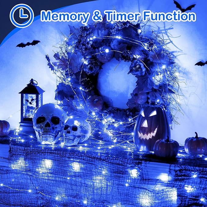 Decute 500LED 164FT Fairy String Lights Halloween Lights Silver Wire with Remote, Firefly Starry Light for DIY Christmas Tree Costume Wedding Party Table Centerpiece Decor Blue