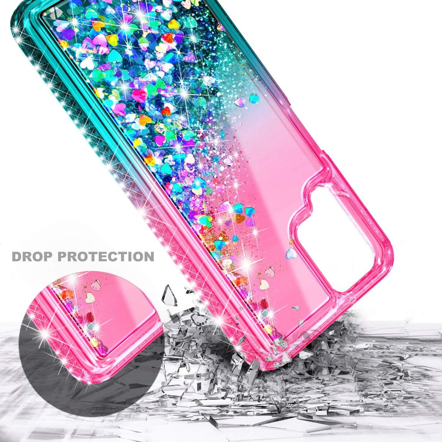 NZND Case for Samsung Galaxy A42 5G, Sparkle Glitter Flowing Liquid Shiny Bling Phone Case (Pink/Aqua)