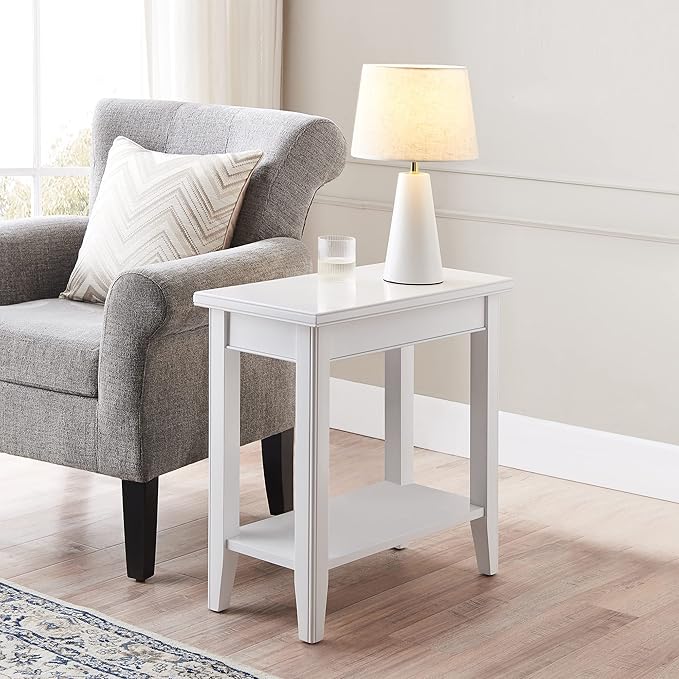Leick Home Laurent End Table, Solid Wood, Bottom Display Shelf, Narrow, Easy-Assembly, for Living Room/Bedroom, White, 24.0 in. L x 12.0 in. W x 24.0 in. H, 10505-WT
