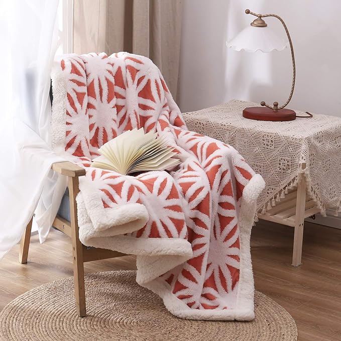 LOMAO Sherpa Fleece Blanket Fuzzy Soft Throw Blanket Dual Sided Blanket for Couch Sofa Bed (Coral, 60''x80'')