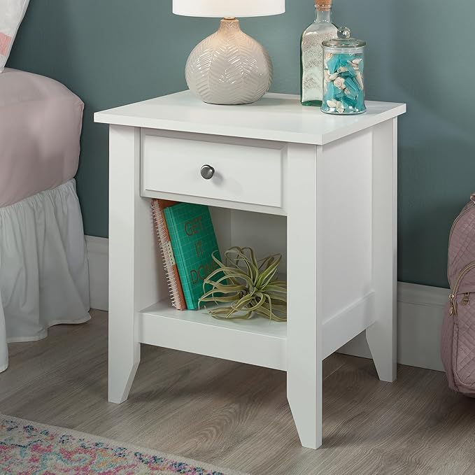 Sauder Shoal Creek Night Stand, Bedside Table, Bedroom Side Table, in Soft White finish
