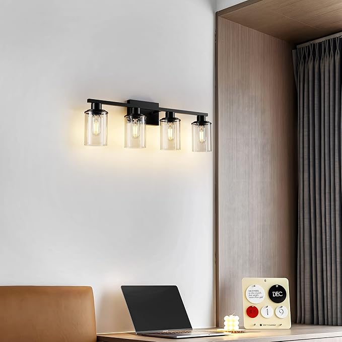 Black Bathroom Vanity Light Fixtures Over Mirror 4-Light Vanity Lighting Fixtures Wall Sconce Lamp