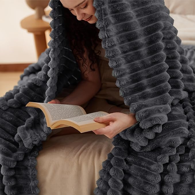 Bedsure GentleSoft Grey Fleece Queen Blanket for Couch - Cozy Soft Blankets for Women, Cute Small Throws for Girls, 90x90 Inches