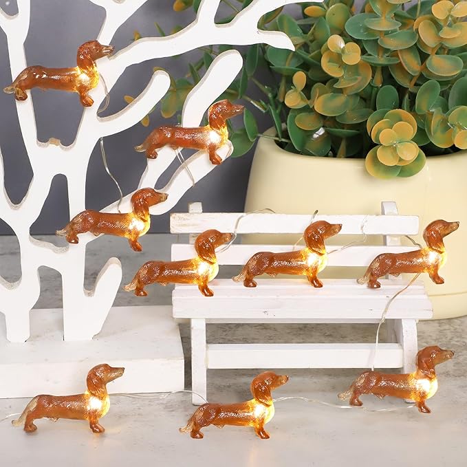 Impress Life Pet Theme Christmas Decorative String Lights, 10ft 30 LED Dachshund Dog Twinkle Lights, USB Battery Operated with Remote for Indoor Covered Outdoor Christmas Parties Ornament