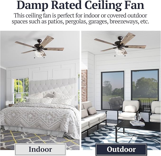 Prominence Home Abner Modern Farmhouse 52 Inch Ceiling Fan with Light, Outdoor Fan/Indoor Tri-Mount LED Ceiling Fan with 5 Blades, Silver Oak and Maple Brown Blade Finish Options, Bronze (80091-01)