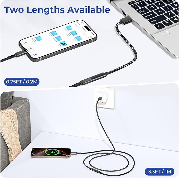 Basesailor USB 3.0 to USB C Adapter 0.75FT 2Pack,USBC Female to A Male Cable,5Gbps 3.1 Type C Charger Connector for Apple iPhone 17 17e Air 16 16e 15 Pro Max,iPad Mini 7,Samsung Galaxy S26 S25 S24 S23