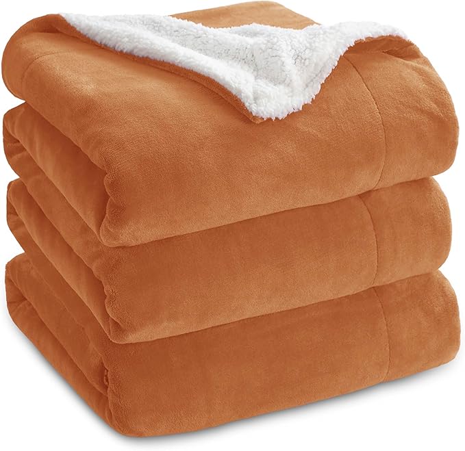 Bedsure GentleSoft Sherpa Fleece Blankets King Size for Bed - Thick and Warm Throw for Women and Men, Soft Fuzzy Plush King Blanket for Winter, Burnt Orange, 108x90 Inches