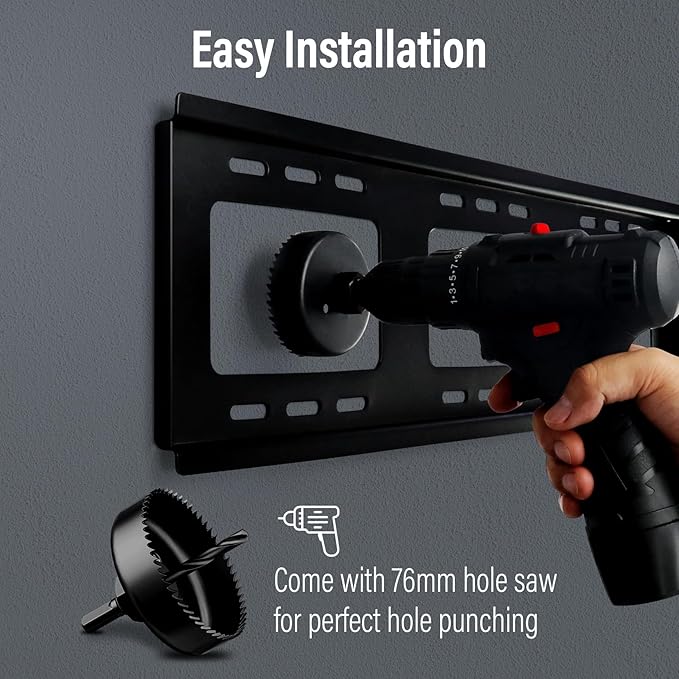 in-Wall Cable Management Kit for Wall Mounted TV - White Power & Low Voltage Cord Hider with Hole Saw, Extension Cord & Splitter - Hide TV Wires Behind Walls for Clean Home Theater & Gaming Setup