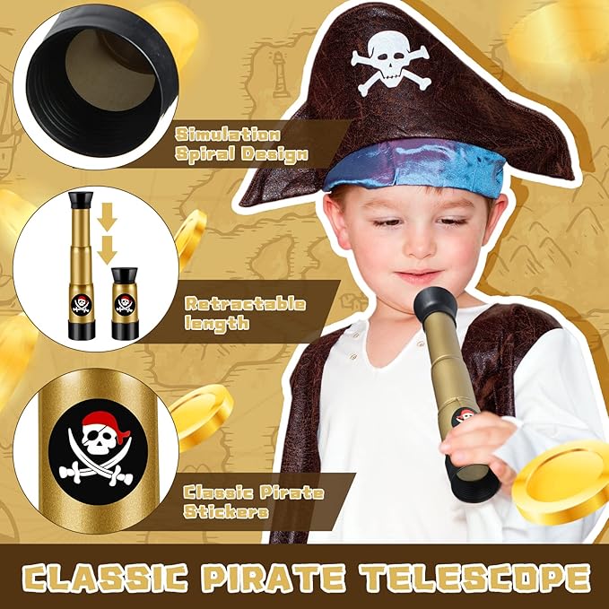 Deekin 24 Pcs Pirate Telescope for Kids Pirate Party Favors Accessories Telescope Toys Spyglass Mini Treasure Hunt for Boat Halloween Birthday Party Supplies