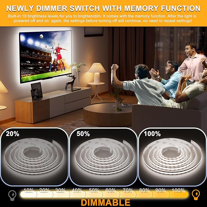 PAUTIX 5V USB LED Strip Light 6.56ft/2m, 640LEDs 1200lm Dimmable COB LED Strip 6000K Daylight White CRI90+ USB Powered Backlight for Sewing Machine,Mirror, Cabinet, Wardrobe, DIY Lighting Project