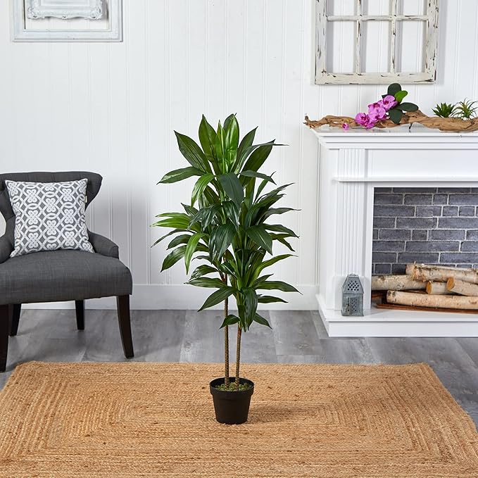 Nearly Natural 48in Dracaena Silk Plant (Real Touch) Green