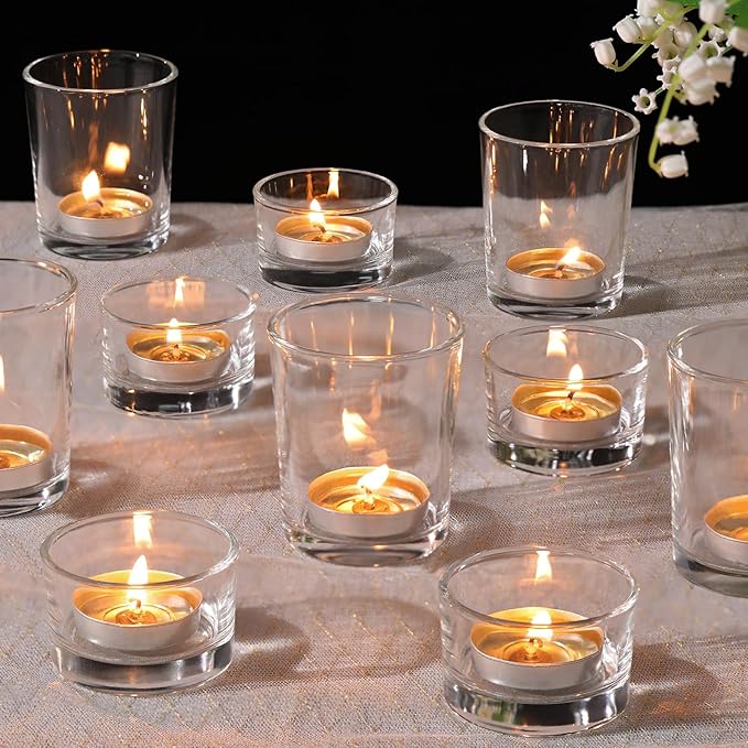12pcs Assorted Votive Candle Holders, Clear Glass Candle Holder for Floating Candles, Tealight Candle Holder for Table Centerpiece, Wedding and Party Decor