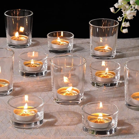 12pcs Assorted Votive Candle Holders, Clear Glass Candle Holder for Floating Candles, Tealight Candle Holder for Table Centerpiece, Wedding and Party Decor