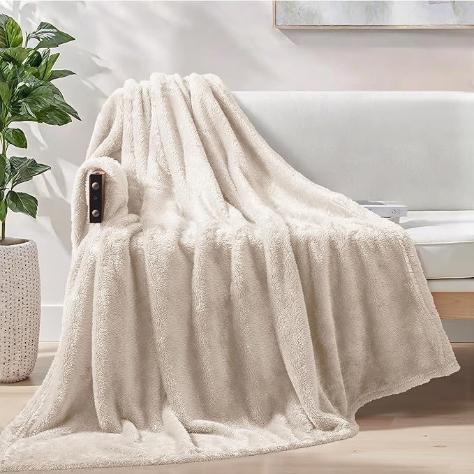 Exclusivo Mezcla Plush Fuzzy Fleece Throw Blanket Extra Large, Super Soft, Fluffy and Warm Blankets for Couch, Bed, Suitable for All Seasons (50x70 Inches, Beige)