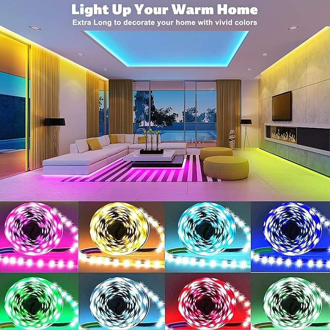 Led Lights 100ft Smart APP Control Music Sync Strip Lights RGB Color Changing Strips with Remote, for Bedroom Kitchen and Party