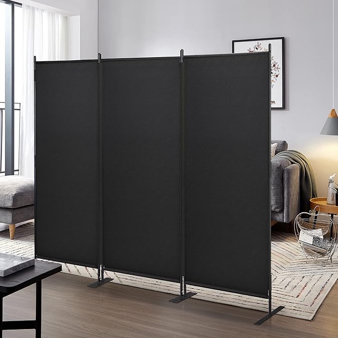 JAXPETY Room Divider Panel 6Ft Privacy Screen Wall Dividers for Room Separation Flexible Partition Folding Portable Room Partition for Office 88" W x 73" H, Black
