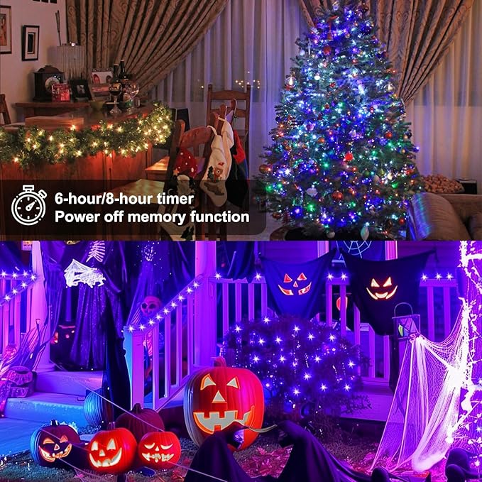 Christmas String Lights 150 LED, APP adjusts brightness change speed, with remote adjustable RGB decorative lights, used for decorations Christmas Trees, Patios, Weddings, Parties，holiday decorations
