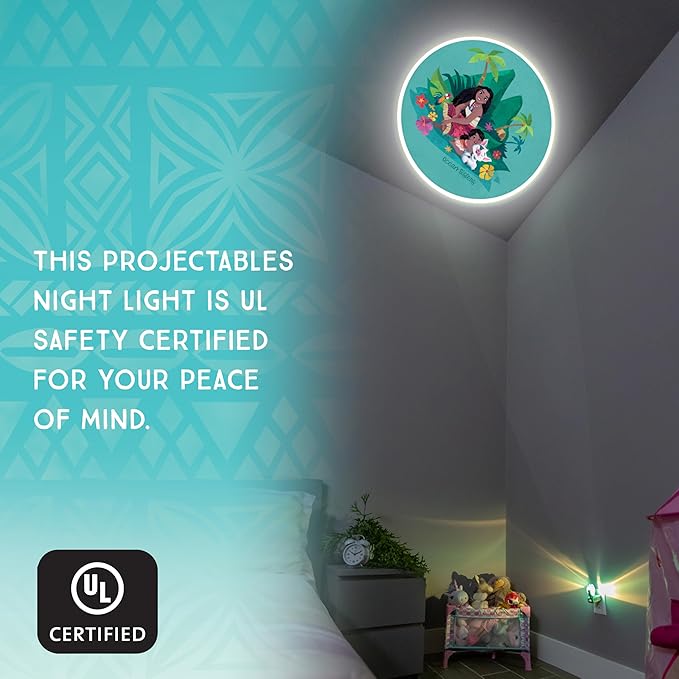 Projectables Moana LED Night Light Plug-in Dusk-to-Dawn Projector Ideal for Kids Girls Boys Nursery Playroom Bathroom Bedroom 84272
