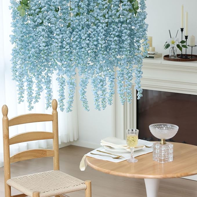 mizii 6Pcs Grey Wisteria Hanging Flowers 48" Silk Wisteria Artificial Flowers Garland Vines Fake Hanging Flowers Decoration for Wedding Flower Wall Backdrop Centerpieces Party Room Decor (Grey)