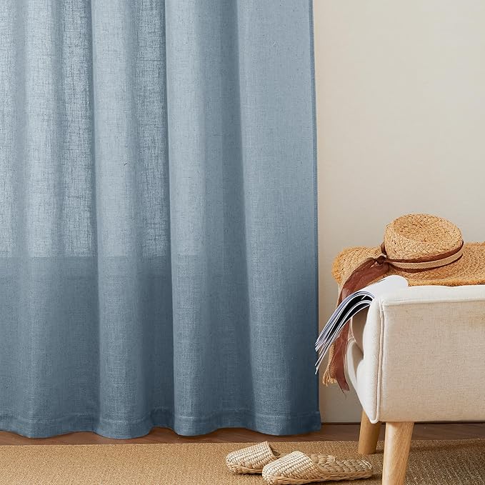 RYB HOME Thick Blue Linen Curtains 72 inch Length for Home Office Nursery, Thick Heavy Textured Breathable Privacy Assured Wrinkle Resistance Boho, W 52 x L 72 inches, Dusty Blue, 2 Panels