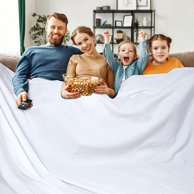 PHF Pre-Washed Cotton Waffle Weave Family Blanket,Oversized King Size 120"x 120"-Snag Proof Lightweight Breathable, 10'x 10' Huge Extra Large Big-Elegant Aesthetic Home Decoration Gift-White
