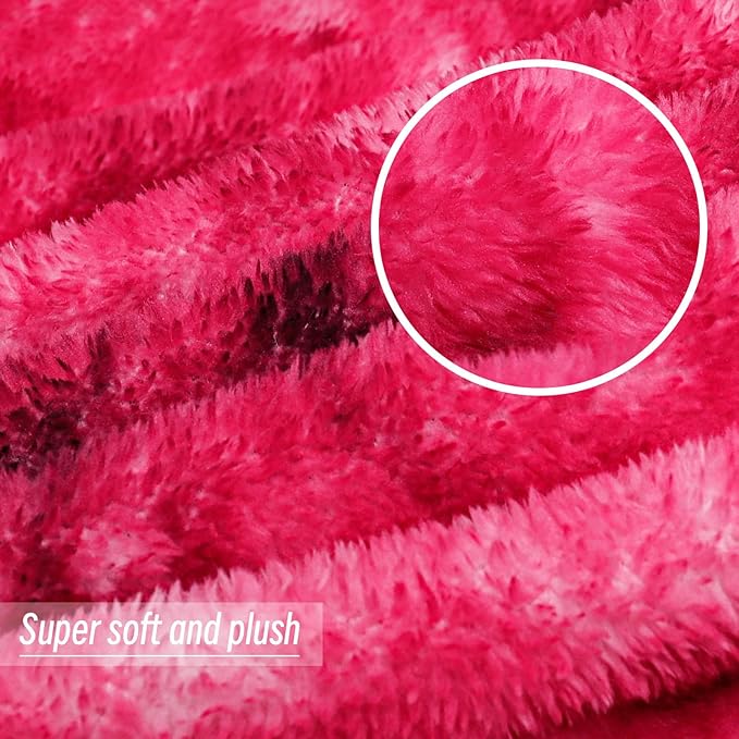 Exclusivo Mezcla Plush Fuzzy Fleece Throw Blanket Extra Large, Super Soft, Fluffy and Warm Blankets for Couch, Bed, Suitable for All Seasons (50x70 Inches, Tie Hot Pink)