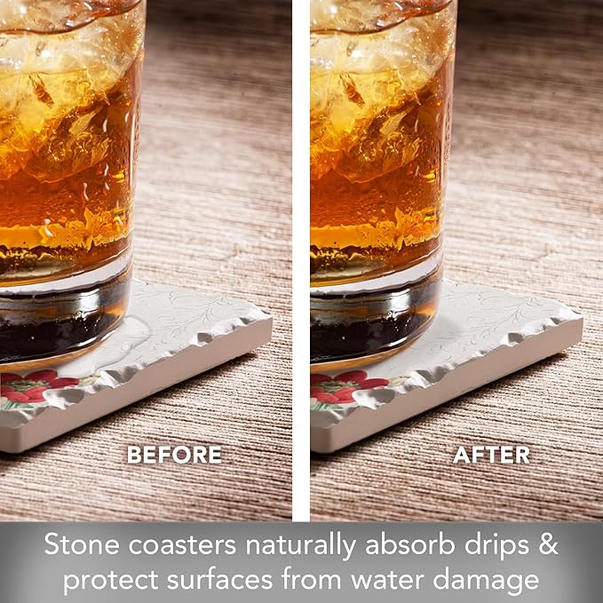 Thirstystone Holiday Traditions 4 Pack Assorted Tumbled Tile Stone Coasters with Protective Cork Backing 4" Square Manufactured in The USA