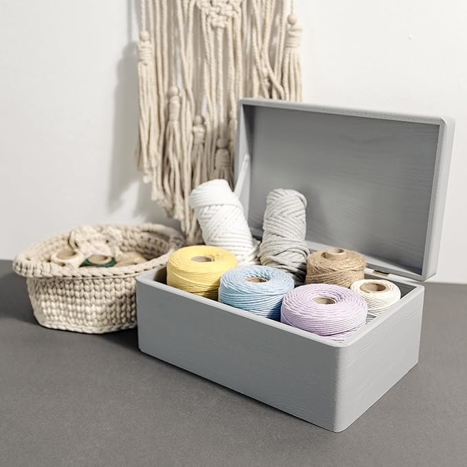 Large Grey Wooden Box Storage with Hinged Lid | 11.8 x 7.87 x 5.51 inches (+-0.5) | Gift Box Storage | Product NOT Intended for 15 Years OR Below