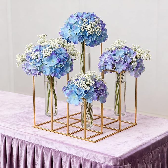 100PCS Artificial Hydrangea Flowers, Fake Flowers Silk Hydrangea Full Flowers Heads with Stems for Wedding Home Party Shop Baby Shower Decor (Blue Purple)